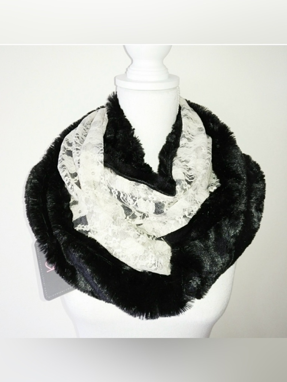Lace & Plush Faux Fur Double Sided Infinity Scarf